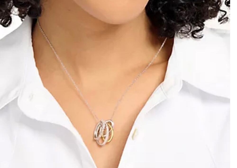Diamonique Four Ring Necklace, Sterling Silver